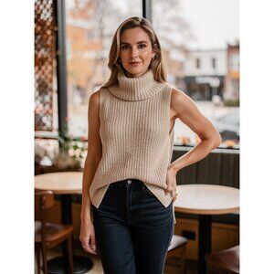 Aeropostale Womens Knit Sleeveless Turtleneck Sweater Beige Size M